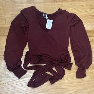 Windsor wine burgundy long sleeve wrap top XS NEW WITH TAGS